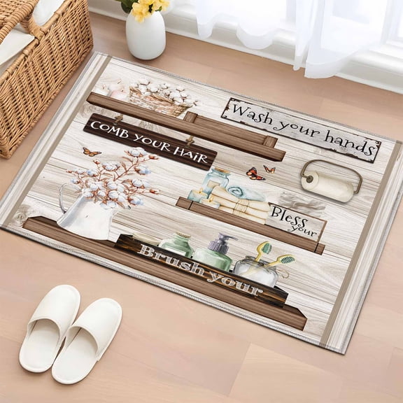 2x3 Ft Entryway Area Rug, Country Cotton Floral Kitchen Rug Runner Washable Floor Mat, Farmhouse Vintage Bath Bottle Non Slip Indoor Door Mat Throw Carpet for Bathroom Living Room Bedroom