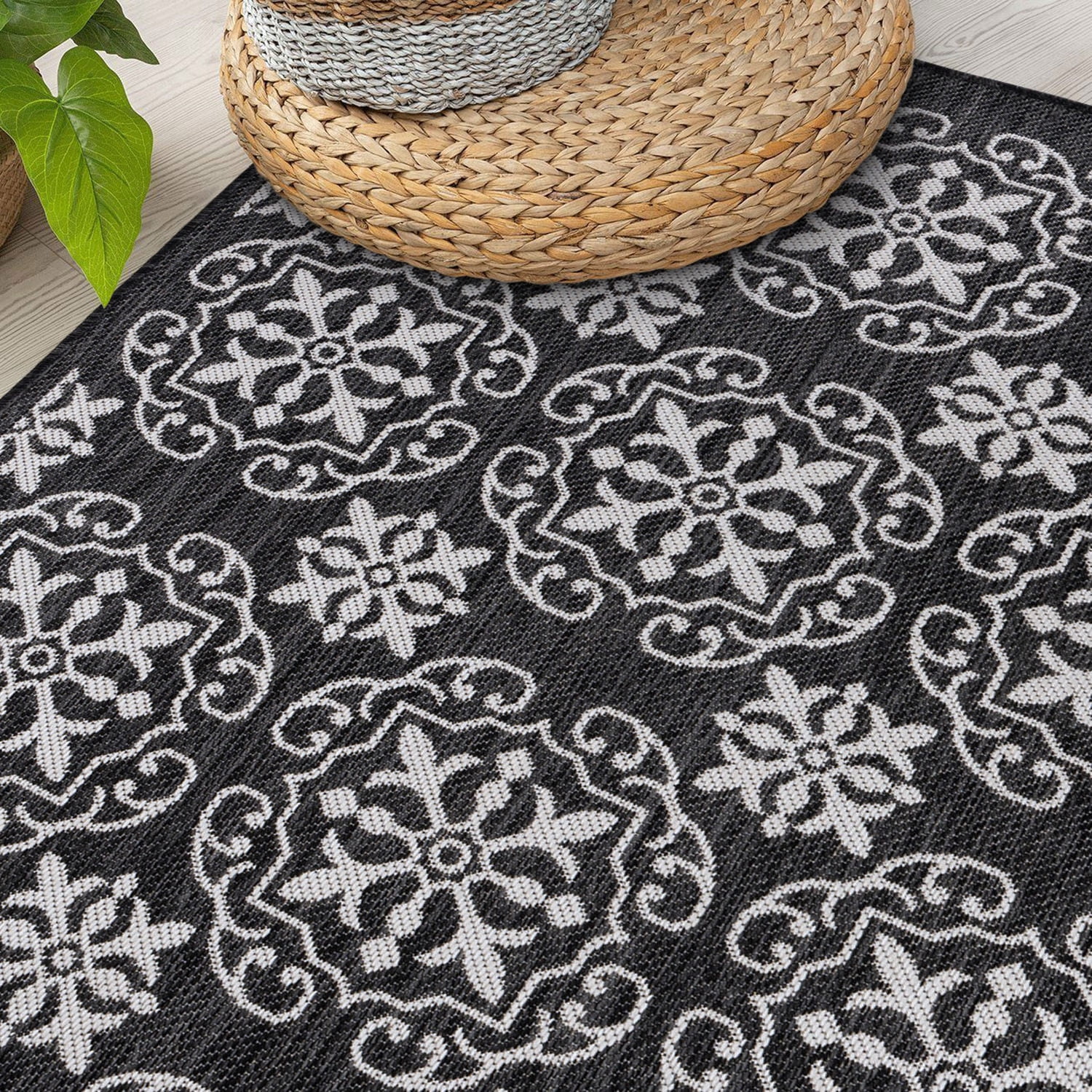 World Rug Gallery Transitional Geometric Textured Flat Weave Indoor/Outdoor Area Rug - BLACK 7'10"X10'