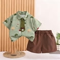 thumbnail image 2 of Afuyipoi Boys 2PC Summer Outfit Sets (0-6 Years), Active Play & Indoor Casual Wear Moisture-Wicking Summer Wear Toddler Photo & Outing Outfit Summer Print Shirt & Pocket Shorts Set Green 2T, 2 of 9