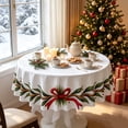 thumbnail image 5 of Twfbrm Christmas Round Table Runner, 59 x 59 Inch White Table Cloth with Bow Design, Waterproof Table Cover Christmas Decoration for Party, Kitchen, Dining, Room, Home Decor, 5 of 6