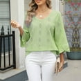 thumbnail image 5 of Royisotas 3/4 Sleeve Tops for Women Solid Color Casual Fall Green Womens Plus Size Blouses Hollow V-Neck Loose Fit Flare Sleeve T-Shirts, 5 of 8