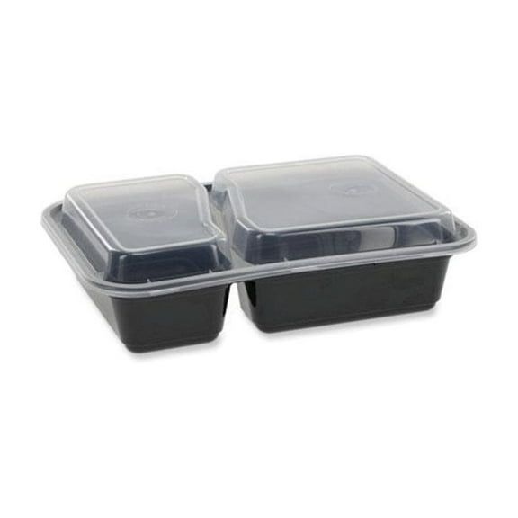 Pactiv Corp. NC8288B Newspring VERSAtainer 6 x 8.5 x 2.5 30 oz 2-Compartment Rectangular Plastic Microwavable Containers - Black/Clear (150/Carton)