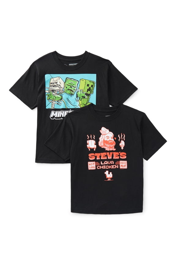 Minecraft Boys Graphic Tee with Short Sleeves, 2-Pack, Sizes XS-2XL