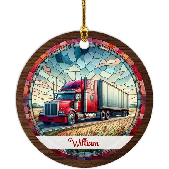 Semi Truck Christmas Ornament 2025, Semi Truck Stained Glass Style Ornament