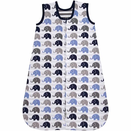 Bacati - Elephants 100% Cotton Percale Sleep Sack 1, Blue/Gray