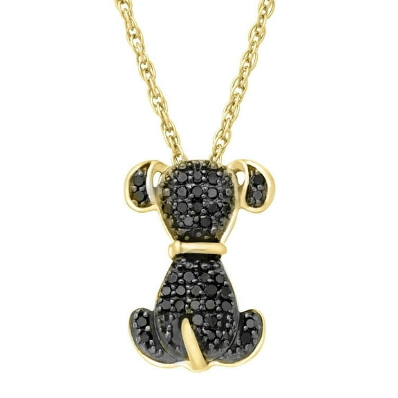 1.00Ct Round Created Black Diamond Dog Pendant Necklace 14k Yellow Gold Finish