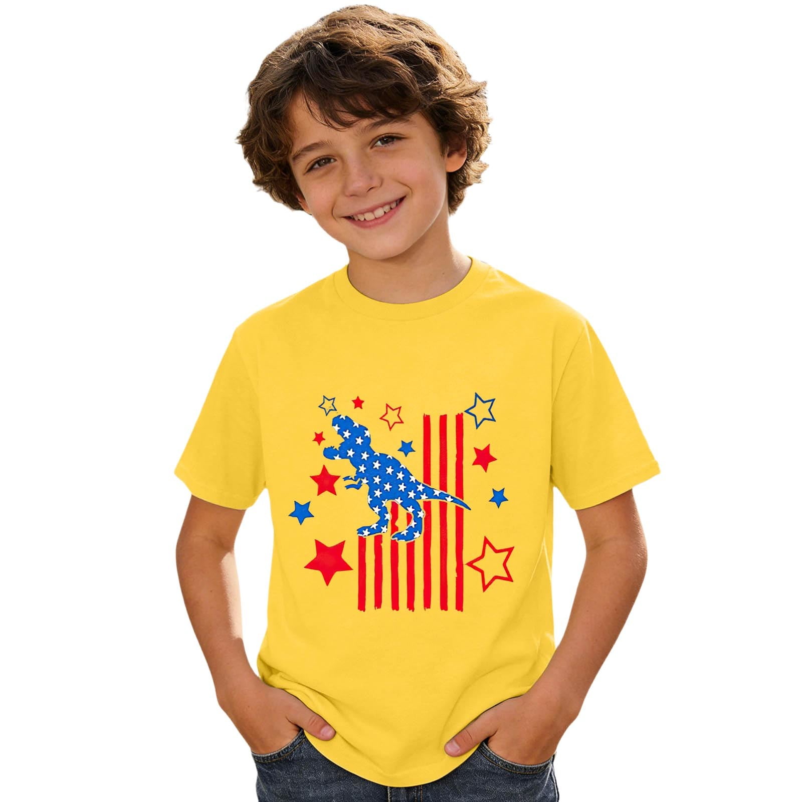 HEVRJEWJD Boys 4th of July Shirt Boys USA Shirt Festive Print Short Sleeve Crew Neck Casual Top for Holiday Gatherings Yellow4 12-13 Years