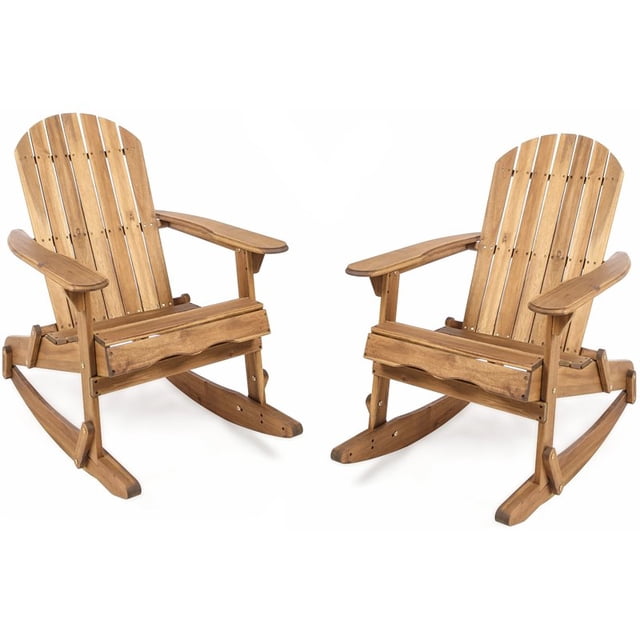 Noble House Malibu Wood Adirondack Rocking Chair in Natural Stained (Set of 2)