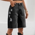 thumbnail image 6 of Women Denim Bermuda Shorts Knee Length Low Rise Baggy Jorts Dark Gray XL, 6 of 9
