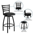 thumbnail image 6 of BizChair Black Ladder Back Swivel Metal Barstool - Black Vinyl Seat, 6 of 13