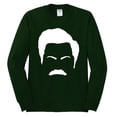 thumbnail image 2 of Wild Bobby, White Parks and Rec Fans Ron Swanson Mustache Face Silhouette, Pop Culture, Men Long Sleeve Shirt, Forest Green, XX-Large, 2 of 4