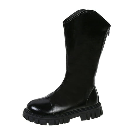 

Children Boots Fashion Autumn Winter Girls Mid Boots Thick Soled Waterproof Platform Non-Slip Solid Color Back Zipper Solid Color Short Plush Warm Comfortable Shoes