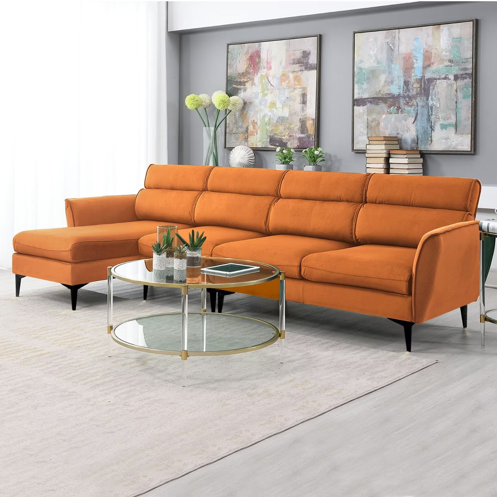 LShaped Sectional Sofa with Reversible Chaise Lounge, 111" Fabric