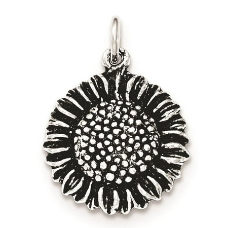 925 SS Antiqued & Textured Small Sunflower Polished Open-back Charm Pendant