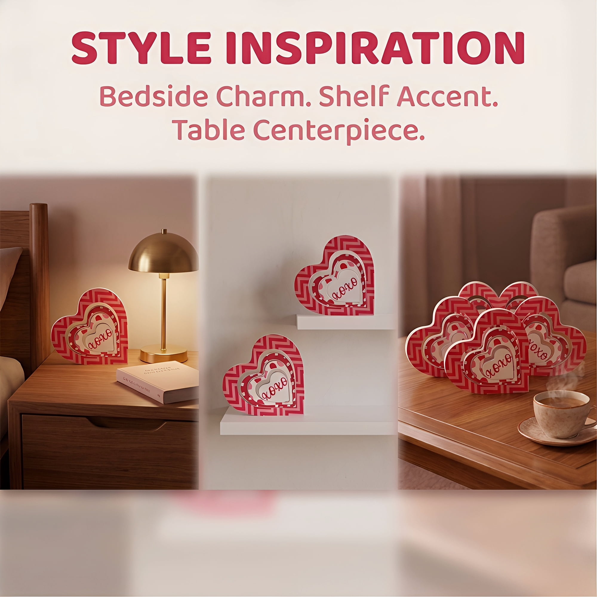 Unique Bargains Wooden Heart Table Decor Removable Stackable Heart Sign Style C 5.1in