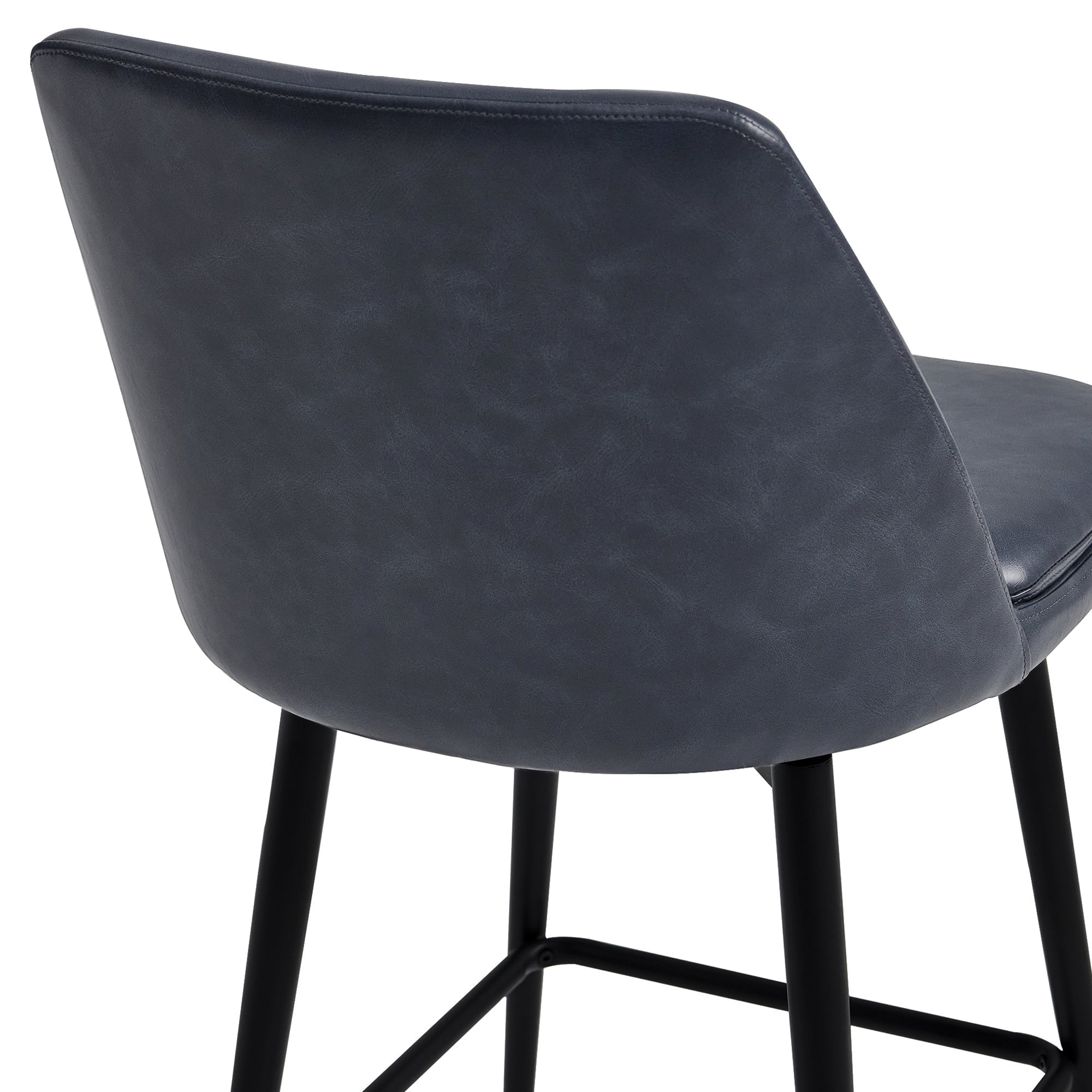 CHITA 27 inch Counter Height Swivel Bar Stools Low Back Set of 3, Metal Base, Faux Leather in Navy Blue