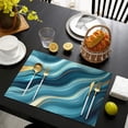 thumbnail image 3 of Blue Gold Marble Pattern Summer Placemats Table Placemats Set Of 6-Linen Kitchen Washable Placemats Table Mats 11.8"x17.7" Non-Slip Heat Resistant, 3 of 5