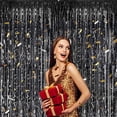 thumbnail image 5 of 3 Pack Foil Curtains Metallic Foil Fringe Curtain for Birthday Party Photo Backdrop Wedding Event Decor (Black, 3.3 ft × 6.6 ft), 5 of 7