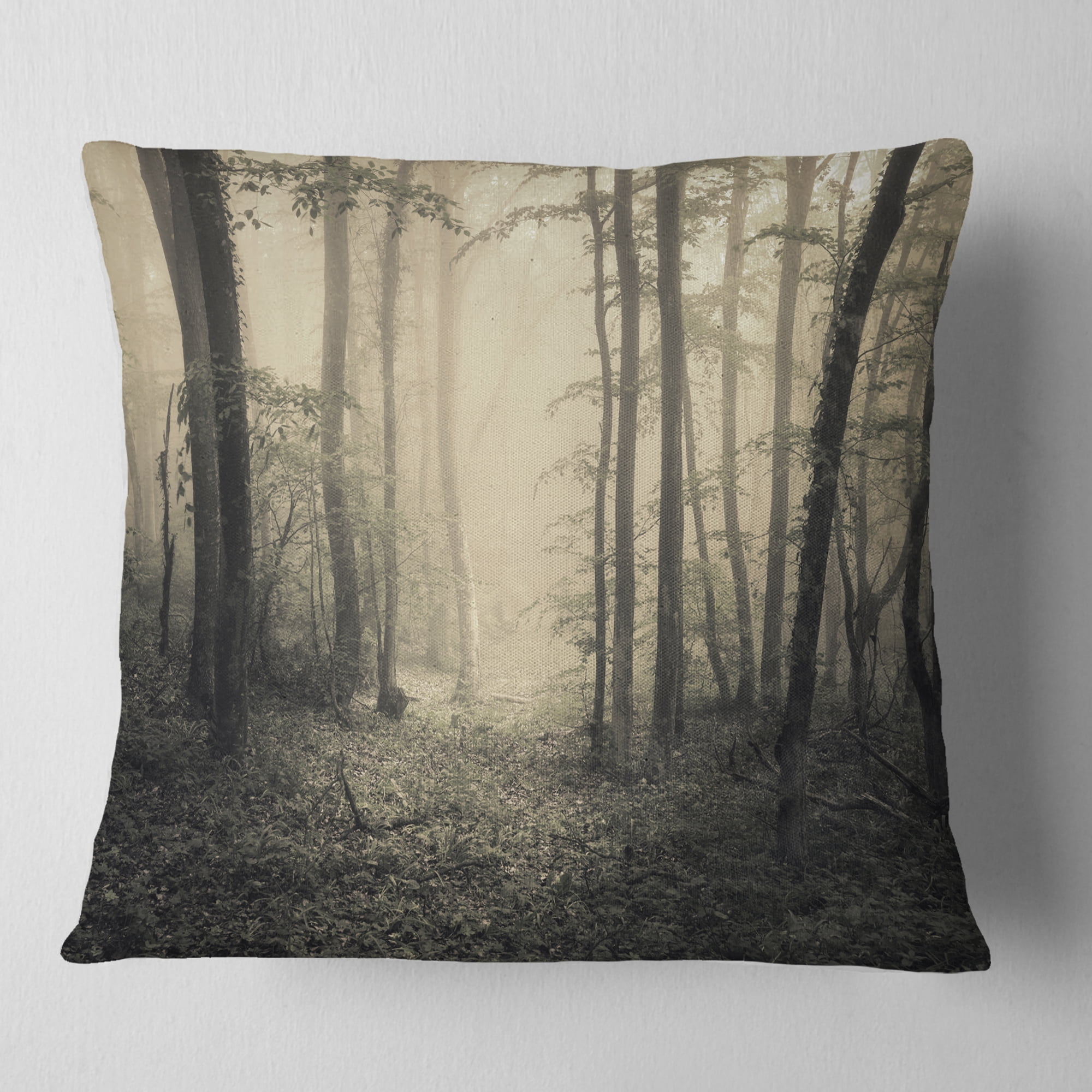 Designart Vintage Style Spring Forest - Landscape Photography Throw Pillow - 16x16