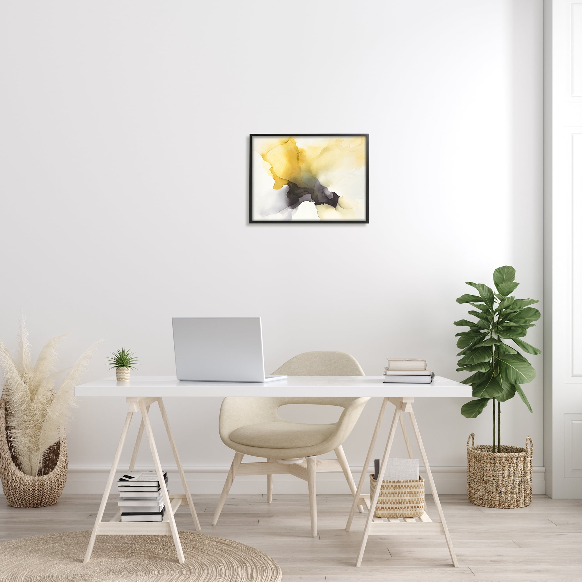 Stupell Industries Futuristic Yellow Cloud Abstraction Fluid Shape Distortion Rustic Painting Black Framed Art Print Wall Art, 16 x 20, Design by Kippi Leonard