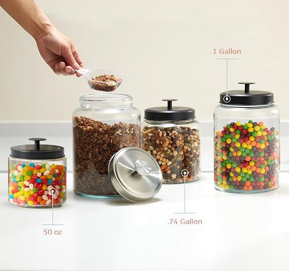 Kook Glass Kitchen Canister Set, Food Storage Containers, Bathroom Jars, Airtight Lids, 3.7 Liters, Set of 2 (Black)