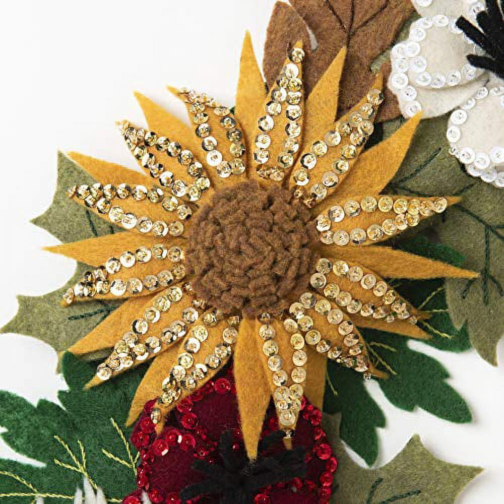 Bucilla Felt Applique DIY Holiday Wreath, Fall Floral, 16.5" x 16.5"