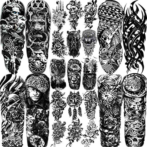 Egmbgm 23 Sheets Full Arm Temporary Tattoo Sleeves For Men Boys Including 8 Sheets Full Temporary