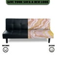 thumbnail image 5 of SCRAWLGOD Marble Print Pink Golden Armless Futon Covers Futon Slipcovers Non-Slip Couch Cover Sofa Bed Protector, Sleeper Sofa Cover with Elastic Bottom, Machine Washable, 5 of 7