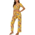 thumbnail image 4 of INSPIRE CHIC Women's Floral Square Neck Crop Blouse and Tie Waist Wide Leg Pants Set, 4 of 5