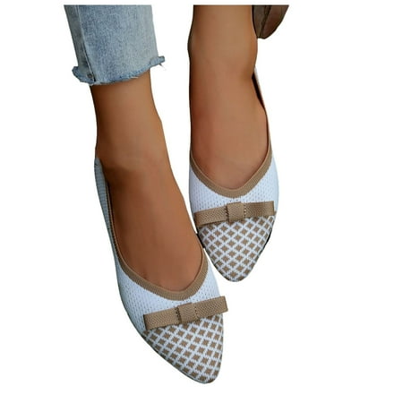 Oyedens Dress Shoes for Women Fashion Bowknot Knit Office Ballet Flats Formal Slip on Walking Loafers