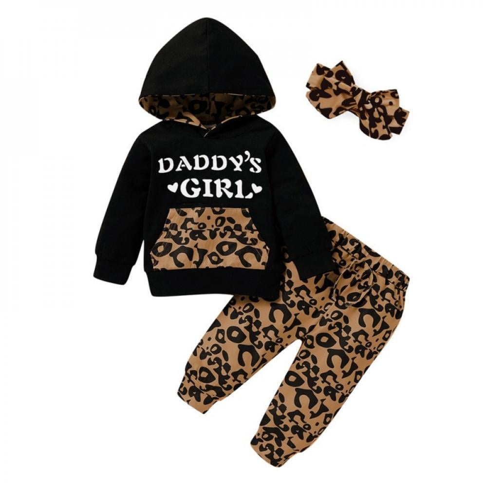Casual Toddler Baby Girl Boy Leopard Print Top Long Pants Casual Kids Outfit Set 