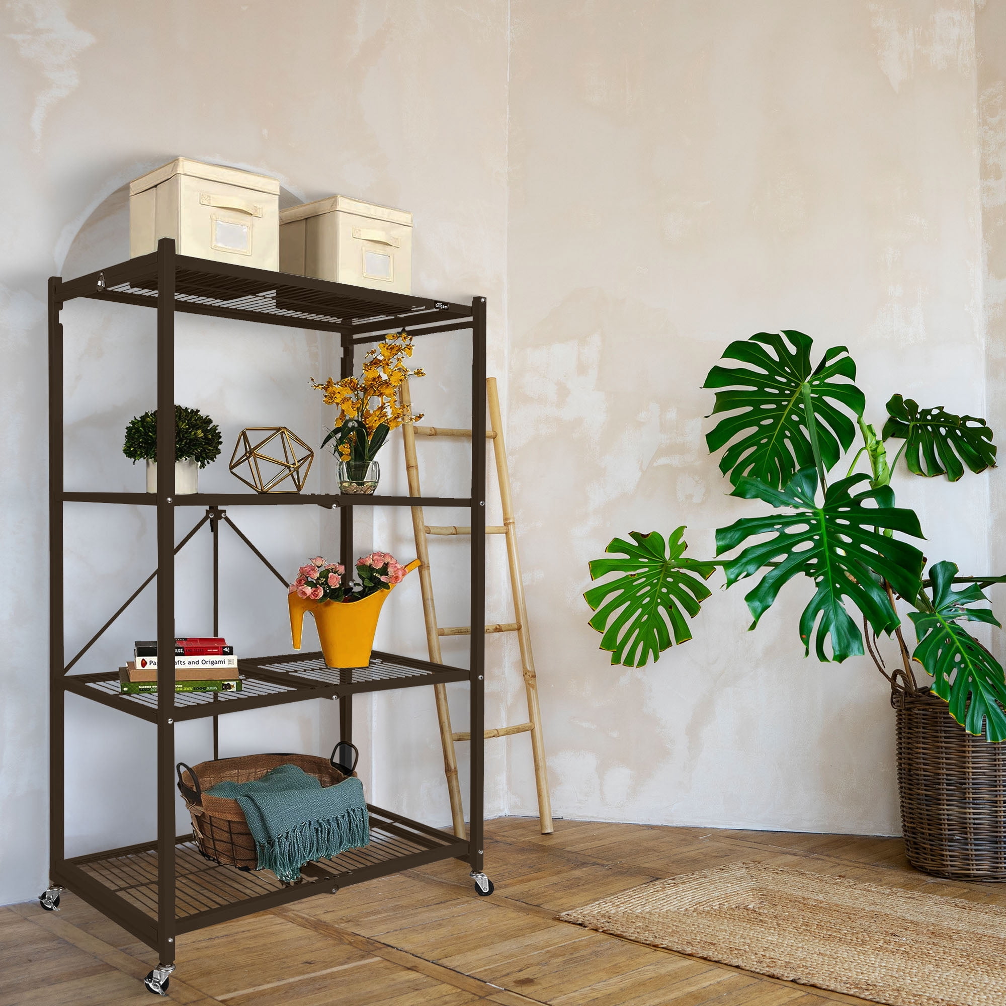 Origami 4-Shelf R5 Series Storage Rack with Wheels, Bronze