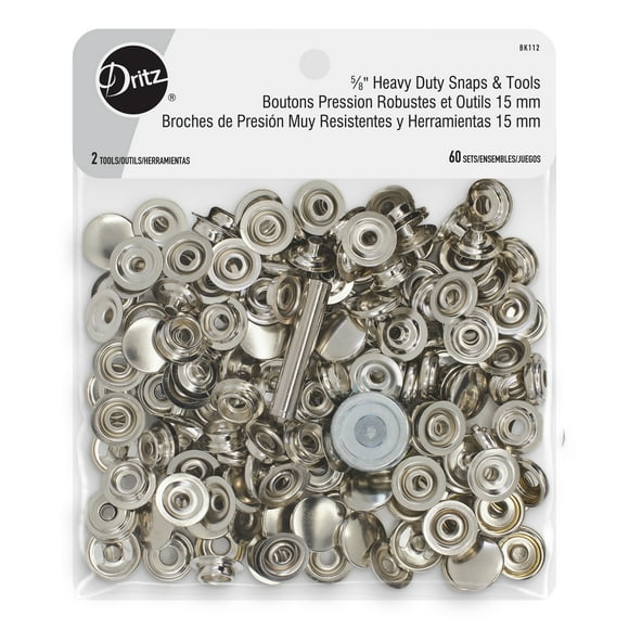 Dritz 5∕8" Heavy Duty Snaps & Tools, Silver, 60 Sets