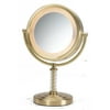 Jerdon 8 inch Diameter Lighted Makeup Mirror with 6X-1X Magnification, Brushed Brass Finish, Plug In-Model HL856BC