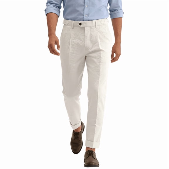 HBDesign Men's Summer Seersucker Pants Lightweight Breathable Slim Fit Casual Trousers