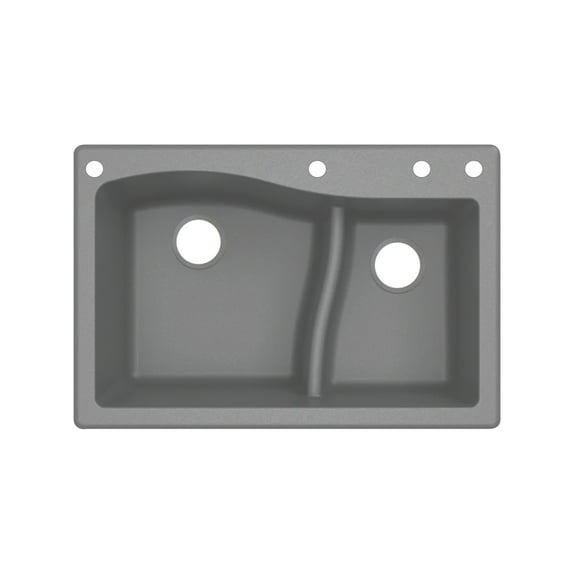 Transolid Aversa SilQ Granite 33-in. Drop-in Kitchen Sink with 4 BADE Faucet Holes in Grey