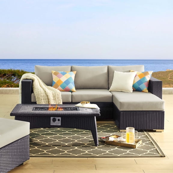 Modway Convene 3 Piece Set Outdoor Patio with Fire Pit in Espresso Beige