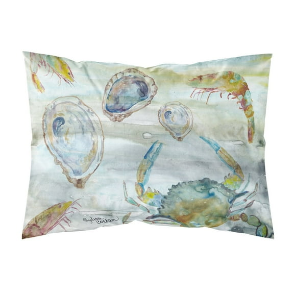 Crab Shrimp and Oyster Watercolor Fabric Standard Pillowcase