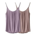 thumbnail image 4 of QUINDOS Summer Tank Tops for Women 2 Pack Athletic Camisoles for Women Gym Crew Neck Spaghetti Strap Sleeveless Multi Pack Cami Tops Ruffle Loose Solid Color Undershirts, 4 of 4