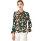 thumbnail image 1 of Blusa con cuello En V y lazo floral Allegra K camisa de manga larga con volantes y trompeta vintage Verde M, 1 of 6