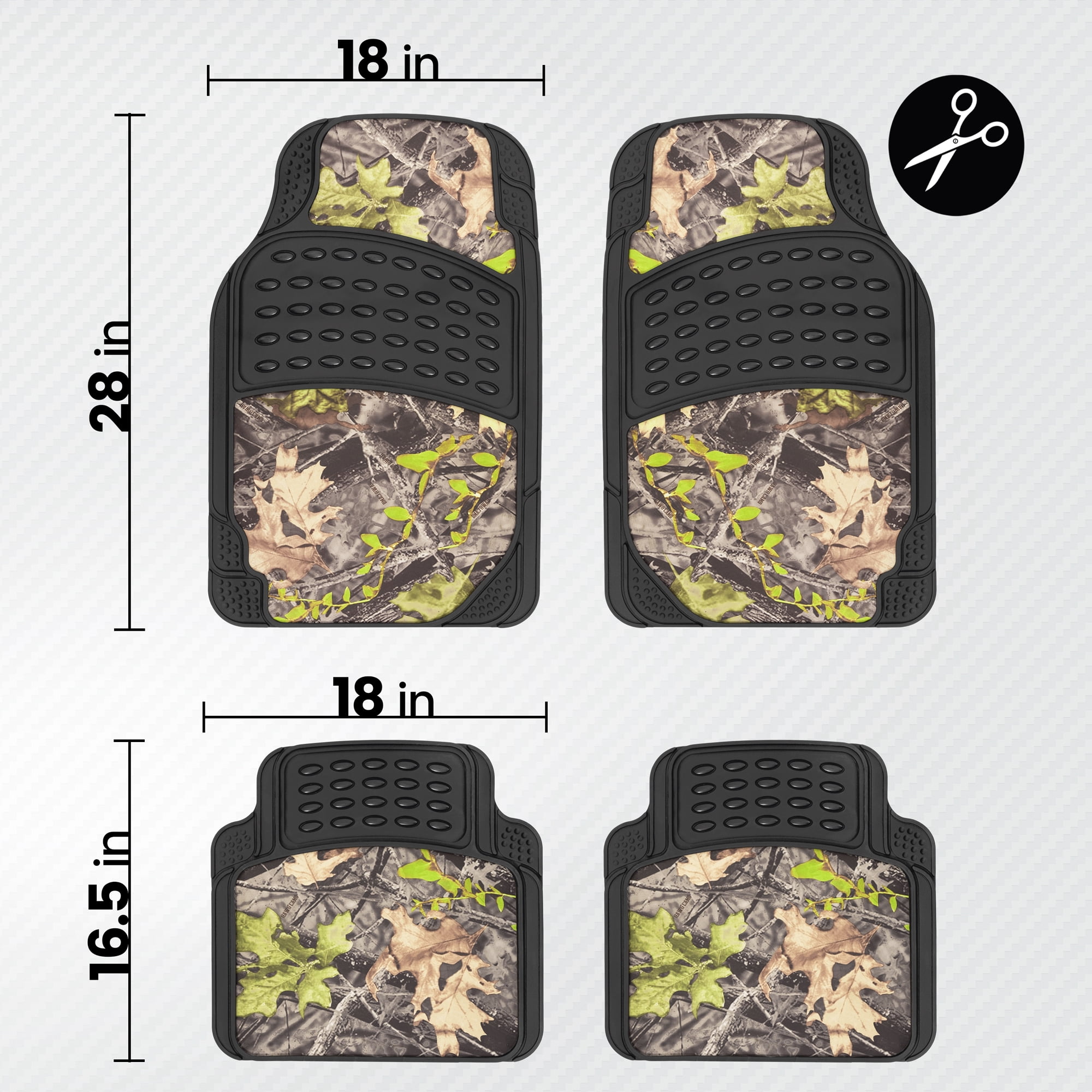 BDK Camouflage 4 Piece All Weather Waterproof Rubber Car Floor Mats - Fit Most Car Truck SUV, Trimmable, Heavy Duty - MT-684-CM