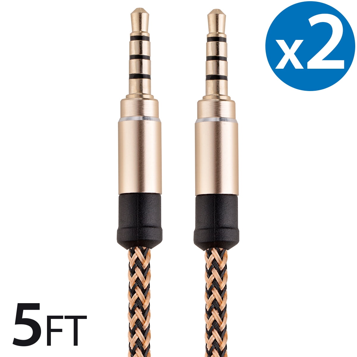 2x 3.5Mm Male To Male Audio Cable by FREEDOMTECH 5FT Universal Auxiliary Cord 3.5mm Male to Male Round Braided Audio Aux Cable w/Aluminum Connector for iPods iPhone iPads Galaxy Home Car Stereos