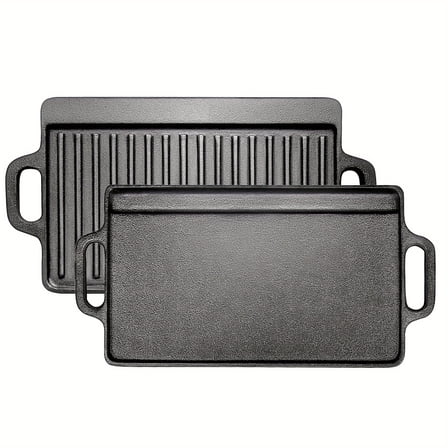 YOUKADA Pre-Seasoned Small Cast Iron Griddle - 13X8 Inch Reversible Double-Sided Grill Pan, Single Burner Stove Top Griddle Plate for Home & Outdoor Cooking