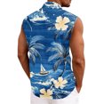 thumbnail image 6 of Men Turn Down Collar Sleeveless Hawaiian Tropical Button Down Vest Lightweight Breathable Vacation Beach Travel Tops Sky Blue 2XL, 6 of 6