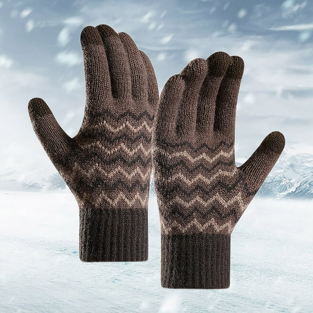 RANJIE Men Gloves With Fleece Cold Proof Warm Gloves With Finger Screen Knit Gloves