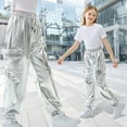 thumbnail image 3 of Rolanko Girls Patent Leather Elastic Waist Cargo Loose Pants Bright Street Dance Dance Performance Casual Outing, 3 of 6