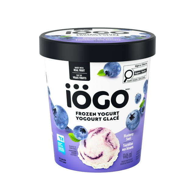 IÖGO Blueberry Swirl Frozen Yogurt, Vanilla With Fruit Ripple, 946 ml