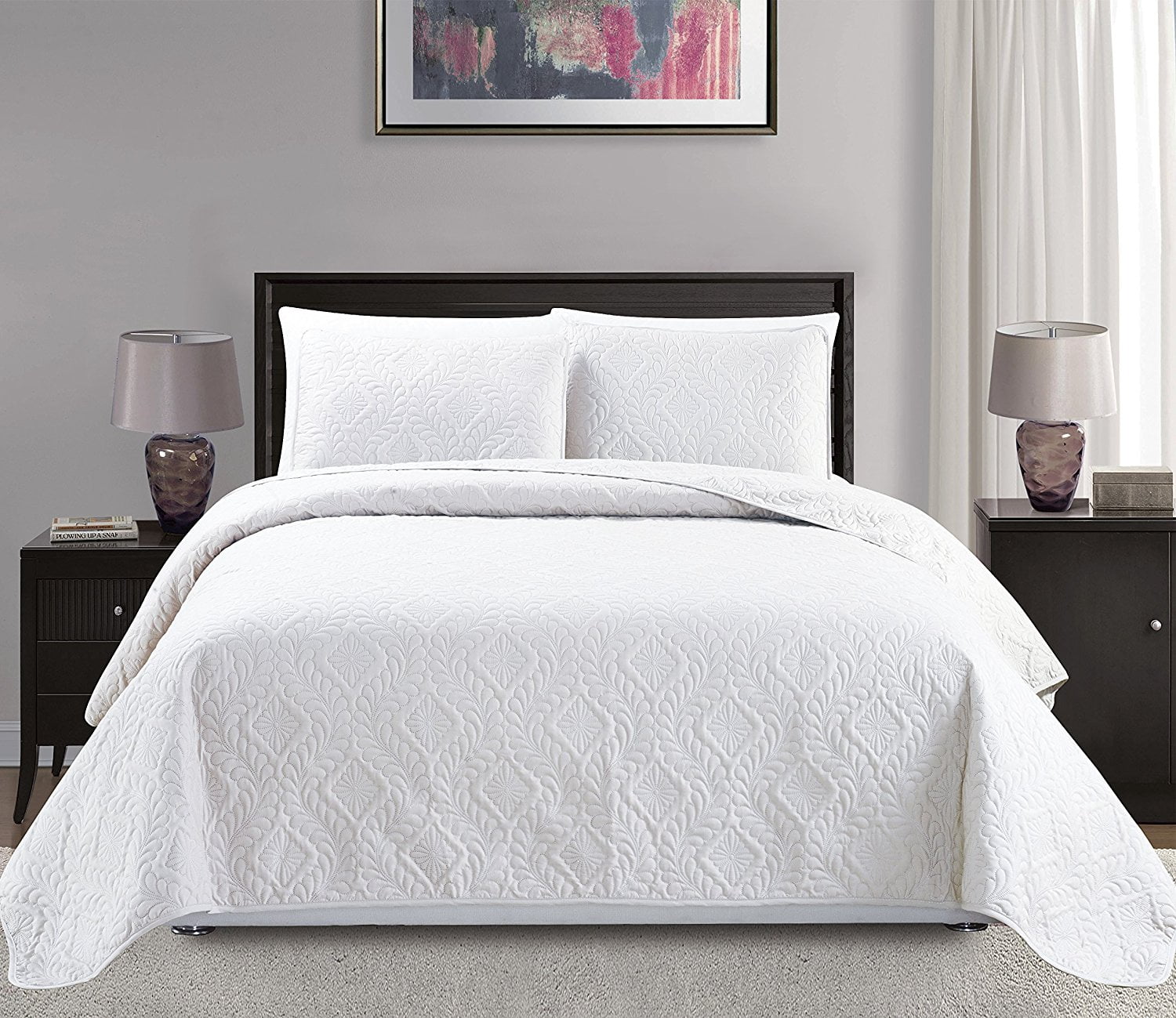 Fancy Linen 3 pc Over Size Diamond Bedspread Bed-cover Embossed Solid