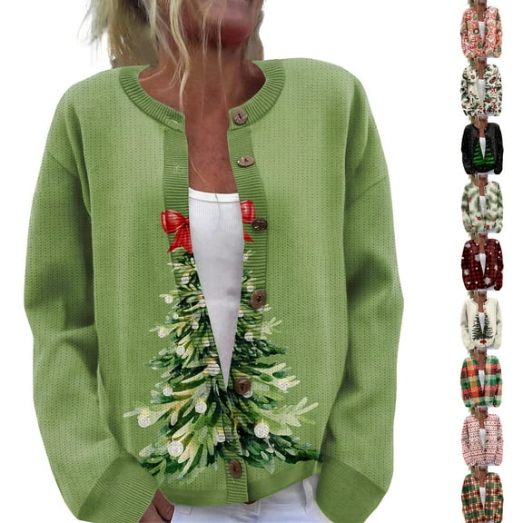 Women'S Christmas Sweater Cute Fun Christmas Sweater Fall And Winter Long Sleeve Knitted Sweater for Fall and Winter, Festive and Cozy, Great as Christmas Sweaters for Women ,Army Green,L
