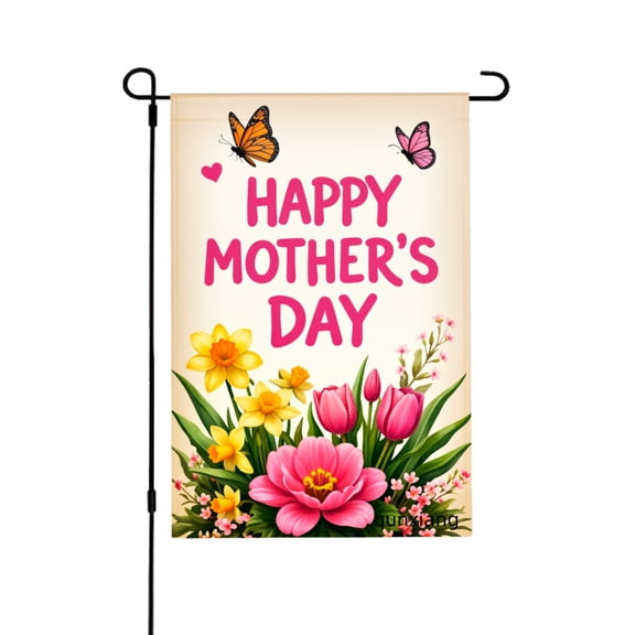 Amhnf Happy Mothers Day Garden Flag With Flowers And Butterflies For Home Outdoor Garden Yard Decor 12x18 inch